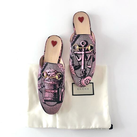 Gucci Princetown Horsebit Saint Romain Print Slip On Mules Flats 36 - Picture 1 of 8